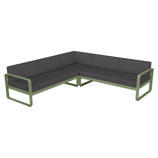Fermob Bellevie modular sofa Composition 2– Cactus frame with Graphite Grey fabric cushions