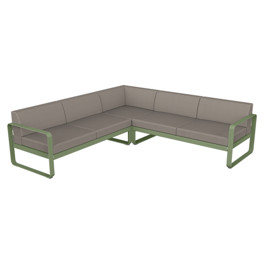 Fermob Bellevie modular sofa Composition 2– Cactus frame with Grey Taupe fabric cushions