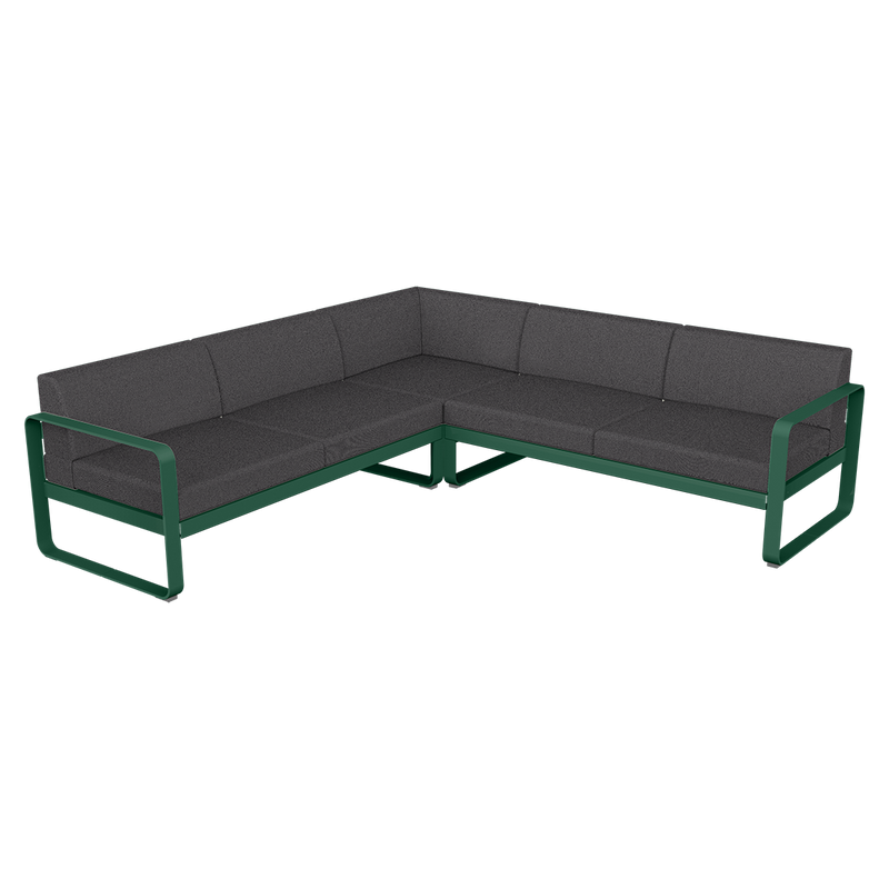 Load image into Gallery viewer, Fermob Bellevie modular sofa Composition 2– Cedar Green frame with Graphite Grey fabric cushions

