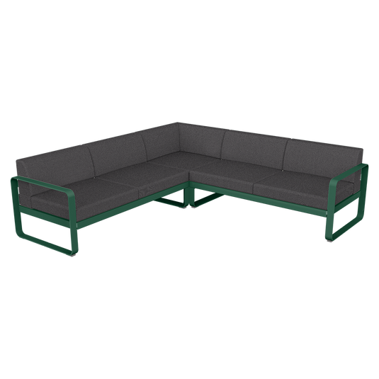 Fermob Bellevie modular sofa Composition 2– Cedar Green frame with Graphite Grey fabric cushions