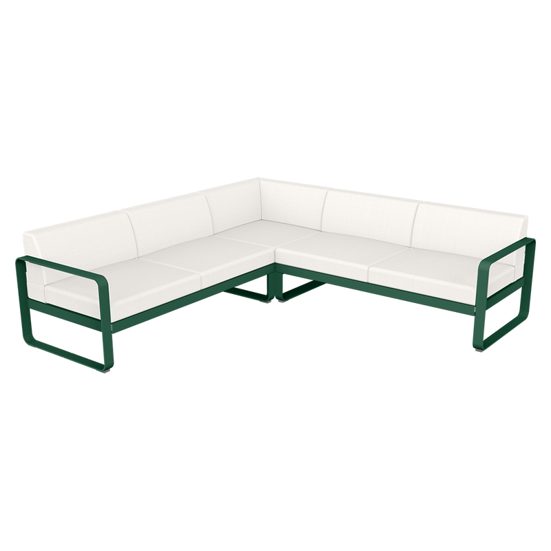 Load image into Gallery viewer, Fermob Bellevie modular sofa Composition 2– Cedar Green frame with Pearl fabric cushions
