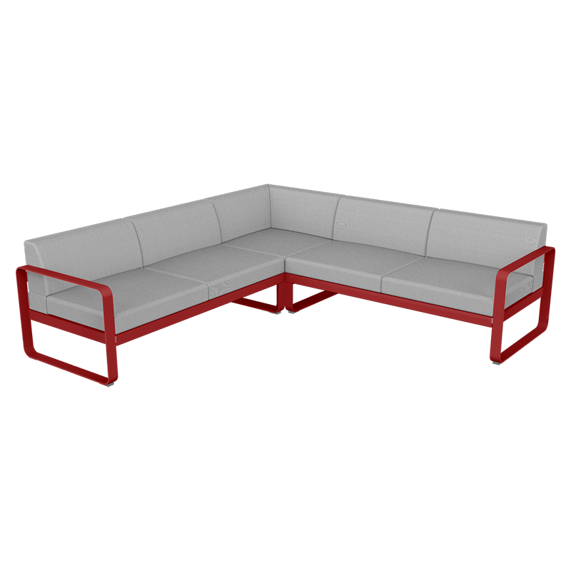 Load image into Gallery viewer, Fermob Bellevie modular sofa Composition 2– Chilli frame with Flannel Grey fabric cushions
