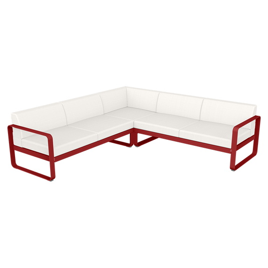 Fermob Bellevie modular sofa Composition 2– Chilli frame with Pearl fabric cushions