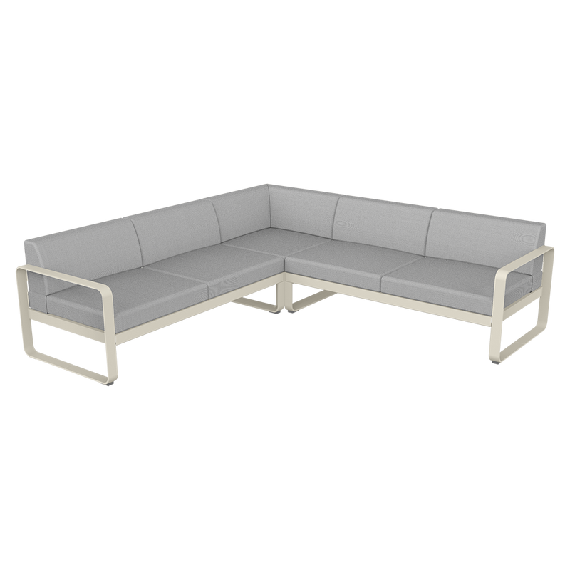 Load image into Gallery viewer, Fermob Bellevie modular sofa Composition 2– Clay Grey frame with Flannel Grey fabric cushions
