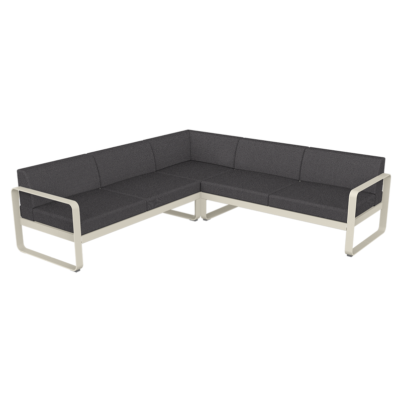Load image into Gallery viewer, Fermob Bellevie modular sofa Composition 2– Clay Grey frame with Graphite Grey fabric cushions
