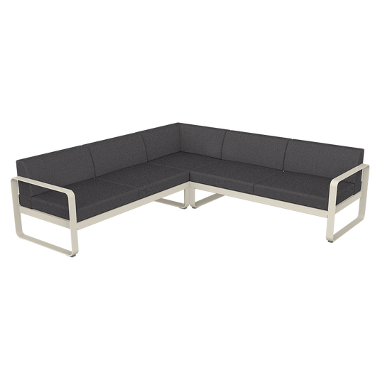 Fermob Bellevie modular sofa Composition 2– Clay Grey frame with Graphite Grey fabric cushions
