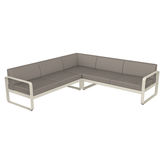 Fermob Bellevie modular sofa Composition 2– Clay Grey frame with Grey Taupe fabric cushions