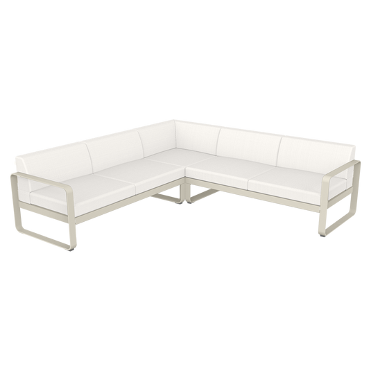 Fermob Bellevie modular sofa Composition 2– Clay Grey frame with Pearl fabric cushions