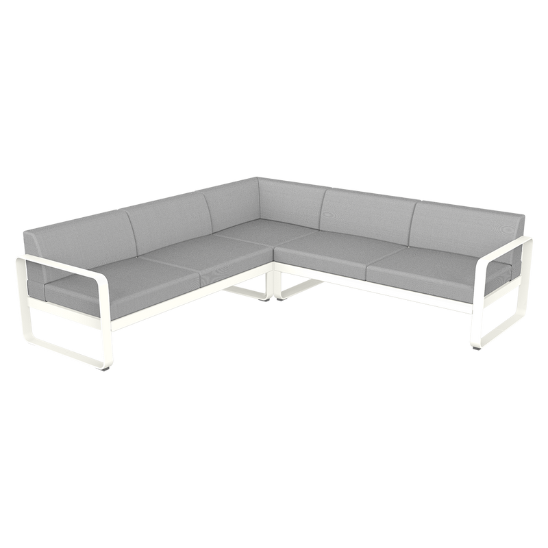 Load image into Gallery viewer, Fermob Bellevie modular sofa Composition 2– Cotton White frame with Flannel Grey fabric cushions
