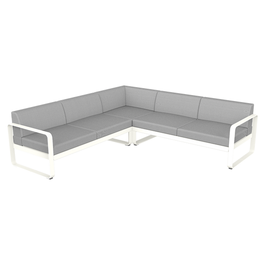 Fermob Bellevie modular sofa Composition 2– Cotton White frame with Flannel Grey fabric cushions