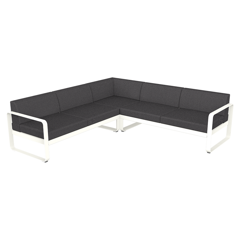 Load image into Gallery viewer, Fermob Bellevie modular sofa Composition 2– Cotton White frame with Graphite Grey fabric cushions
