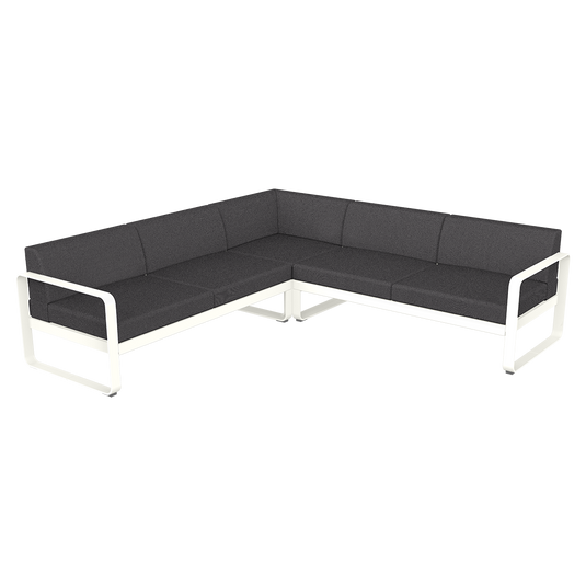 Fermob Bellevie modular sofa Composition 2– Cotton White frame with Graphite Grey fabric cushions