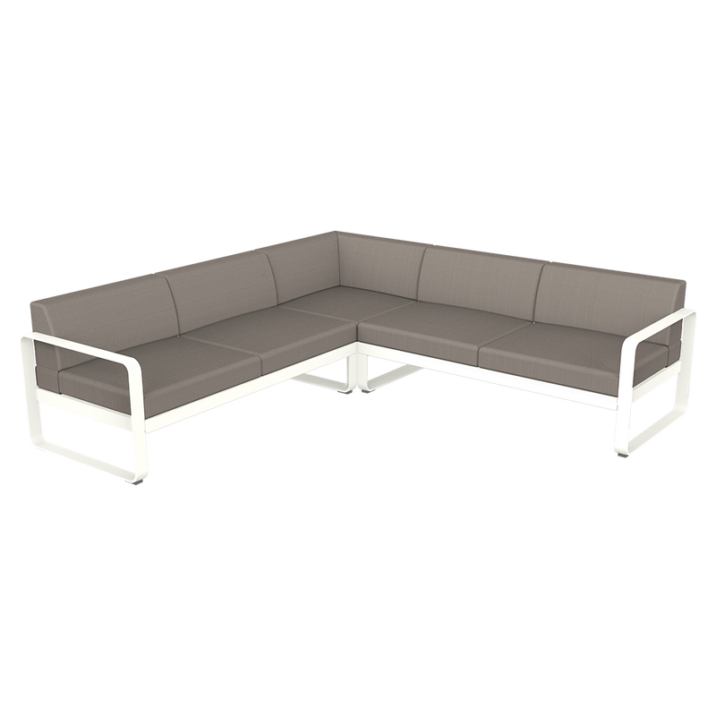 Load image into Gallery viewer, Fermob Bellevie modular sofa Composition 2– Cotton White frame with Grey Taupe fabric cushions
