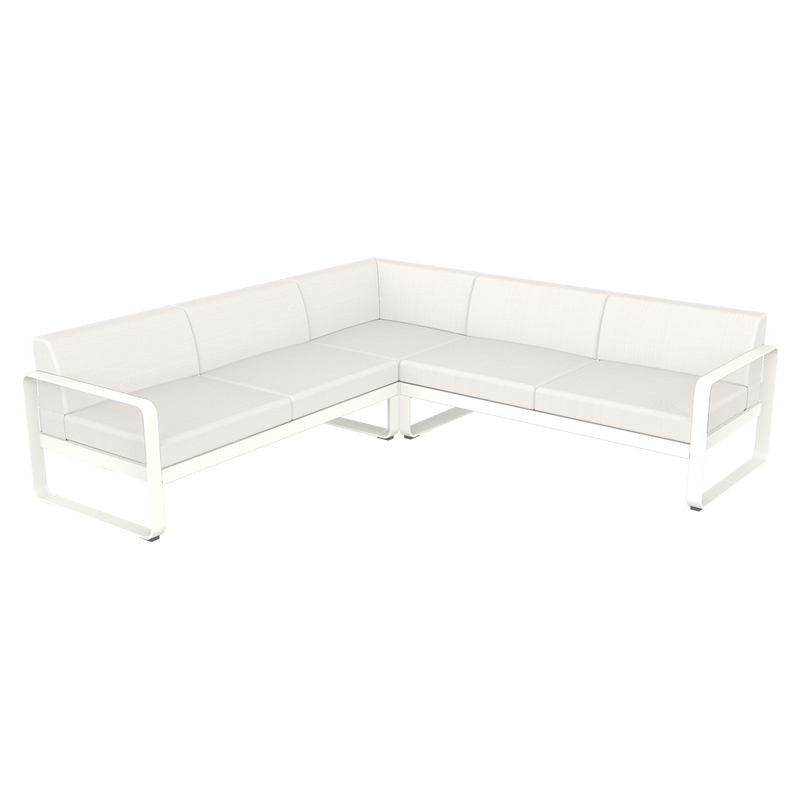 Load image into Gallery viewer, Fermob Bellevie modular sofa Composition 2– Cotton White frame with Pearl fabric cushions
