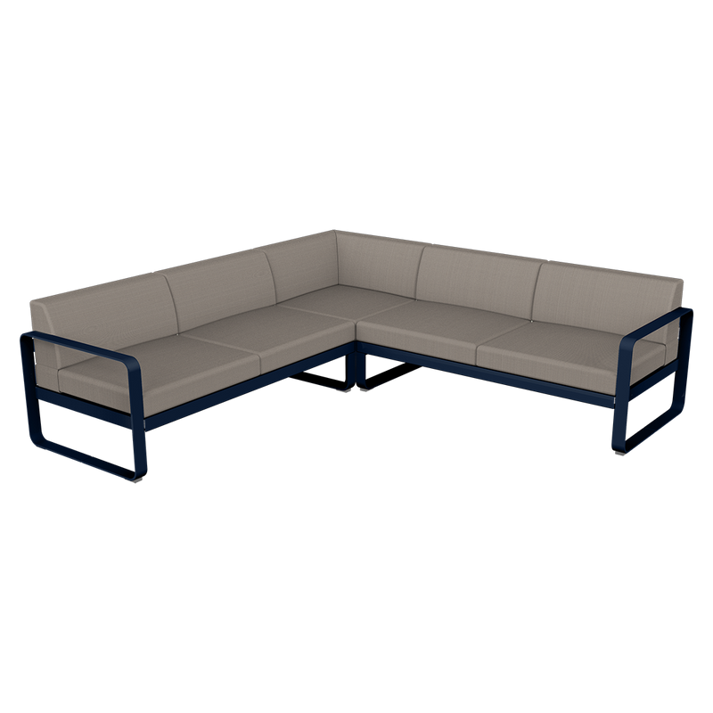 Load image into Gallery viewer, Fermob Bellevie modular sofa Composition 2– Deep Blue frame with Grey Taupe fabric cushions
