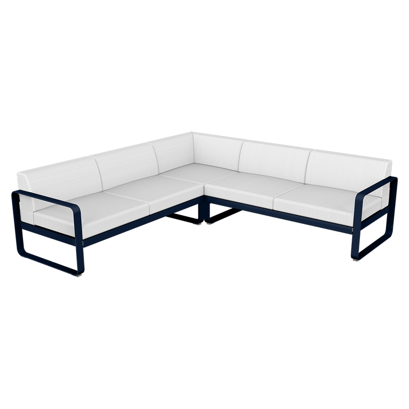 Load image into Gallery viewer, Fermob Bellevie modular sofa Composition 2– Deep Blue frame with Off-White fabric cushions

