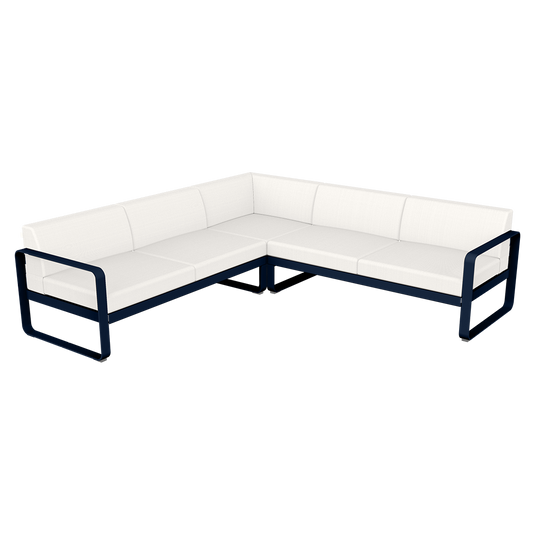 Fermob Bellevie modular sofa Composition 2– Deep Blue frame with Pearl fabric cushions