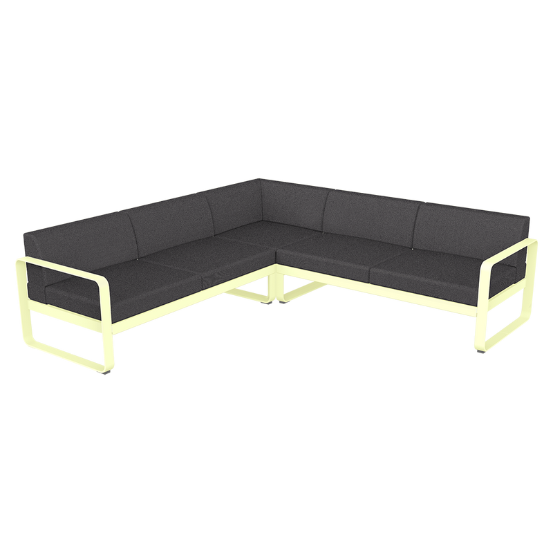 Load image into Gallery viewer, Fermob Bellevie modular sofa Composition 2– Frosted Lemon frame with Graphite Grey fabric cushions
