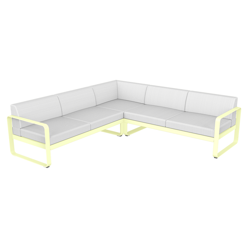 Load image into Gallery viewer, Fermob Bellevie modular sofa Composition 2– Frosted Lemon frame with Off-White fabric cushions
