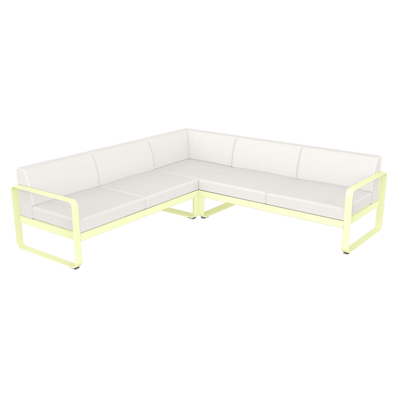 Load image into Gallery viewer, Fermob Bellevie modular sofa Composition 2– Frosted Lemon frame with Pearl fabric cushions
