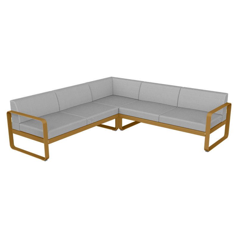 Load image into Gallery viewer, Fermob Bellevie modular sofa Composition 2– Gingerbread frame with Flannel Grey fabric cushions
