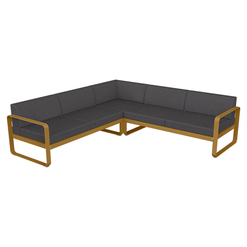 Load image into Gallery viewer, Fermob Bellevie modular sofa Composition 2– Gingerbread frame with Graphite Grey fabric cushions
