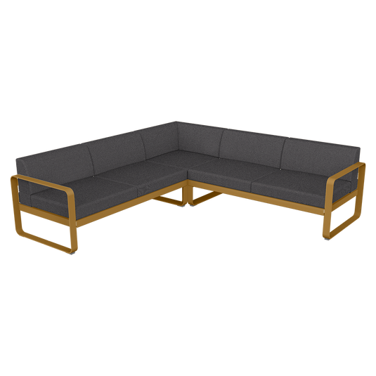 Fermob Bellevie modular sofa Composition 2– Gingerbread frame with Graphite Grey fabric cushions
