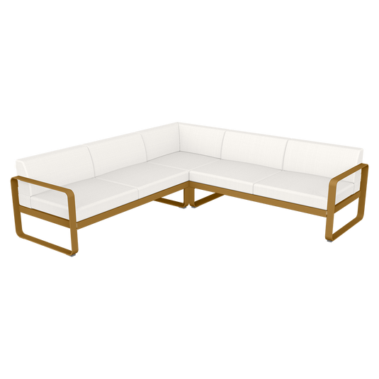 Fermob Bellevie modular sofa Composition 2– Gingerbread frame with Pearl fabric cushions