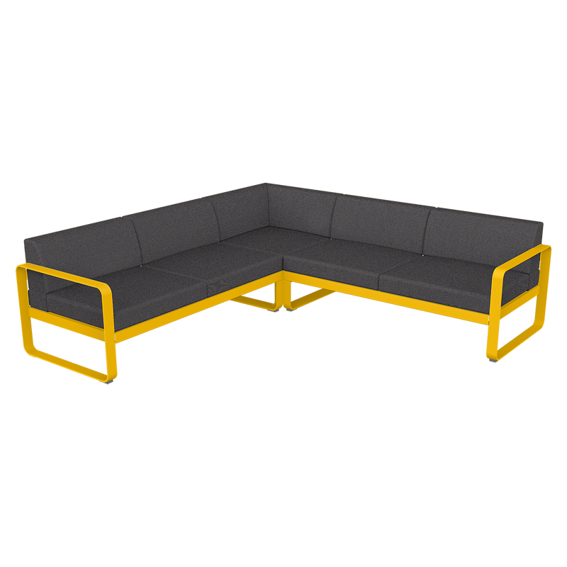 Load image into Gallery viewer, Fermob Bellevie modular sofa Composition 2– Honey frame with Graphite Grey fabric cushions
