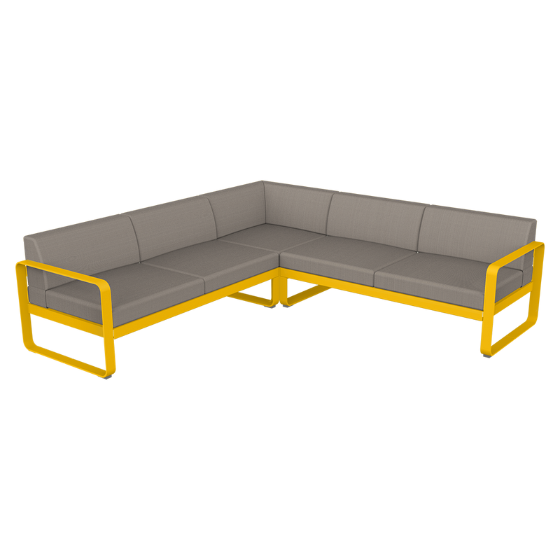 Load image into Gallery viewer, Fermob Bellevie modular sofa Composition 2– Honey frame with Grey Taupe fabric cushions
