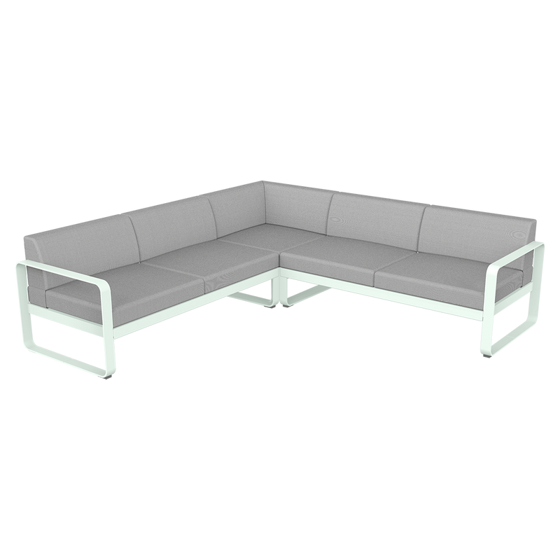 Load image into Gallery viewer, Fermob Bellevie modular sofa Composition 2– Ice Mint frame with Flannel Grey fabric cushions
