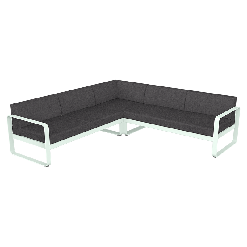 Load image into Gallery viewer, Fermob Bellevie modular sofa Composition 2– Ice Mint frame with Graphite Grey fabric cushions

