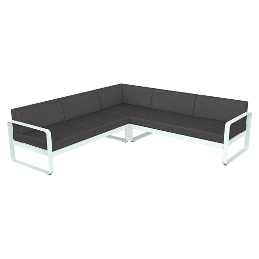 Fermob Bellevie modular sofa Composition 2– Ice Mint frame with Graphite Grey fabric cushions