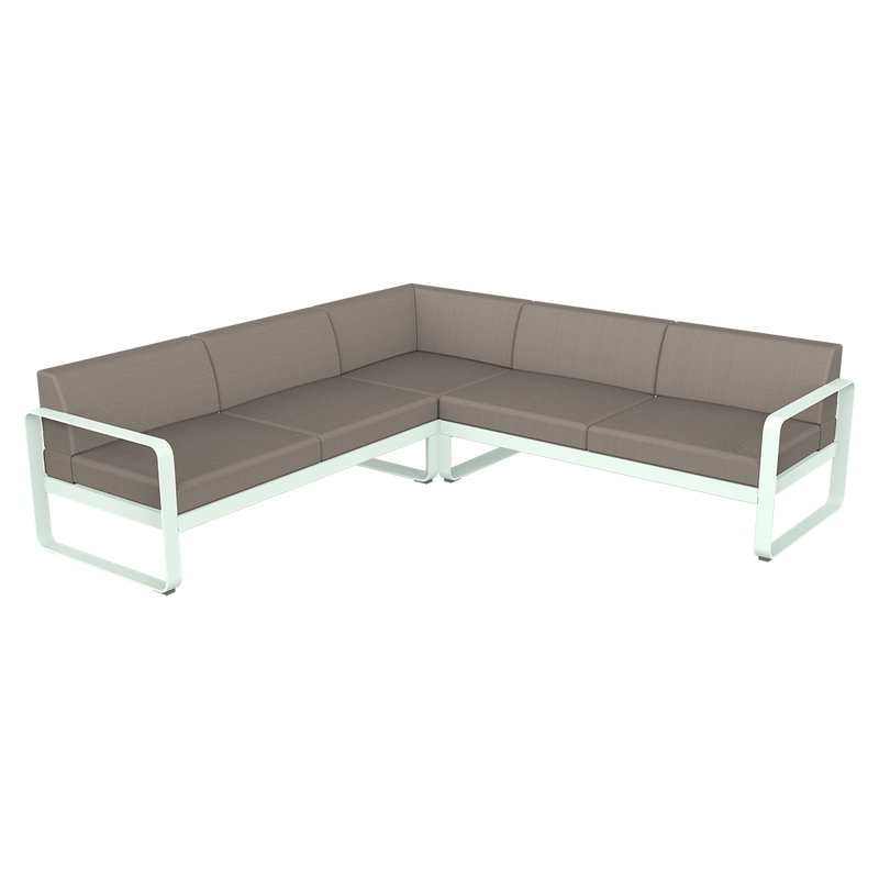 Load image into Gallery viewer, Fermob Bellevie modular sofa Composition 2– Ice Mint frame with Grey Taupe fabric cushions
