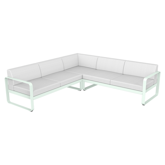 Fermob Bellevie modular sofa Composition 2 – Ice Mint frame with Off-White fabric cushions