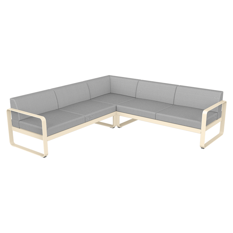 Load image into Gallery viewer, Fermob Bellevie modular sofa Composition 2– Latte Beige frame with Flannel Grey fabric cushions
