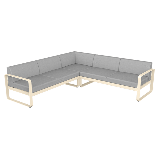 Fermob Bellevie modular sofa Composition 2– Latte Beige frame with Flannel Grey fabric cushions