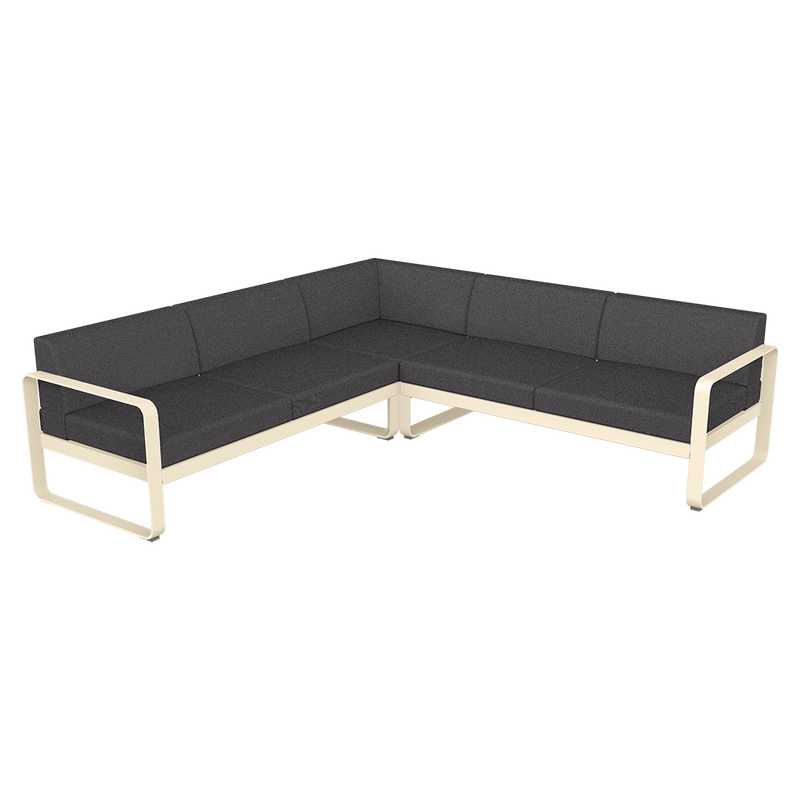 Load image into Gallery viewer, Fermob Bellevie modular sofa Composition 2– Latte Beige frame with Graphite Grey fabric cushions
