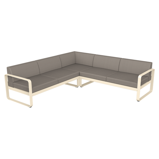 Fermob Bellevie modular sofa Composition 2– Latte Beige frame with Grey Taupe fabric cushions