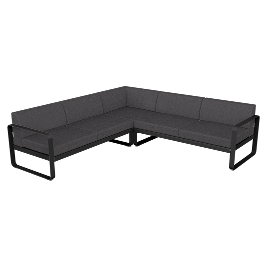 Fermob Bellevie modular sofa Composition 2– Liquorice frame with Graphite Grey fabric cushions