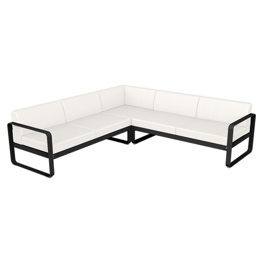 Fermob Bellevie modular sofa Composition 2– Liquorice frame with Pearl fabric cushions