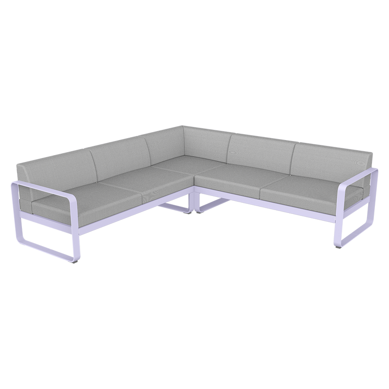Load image into Gallery viewer, Fermob Bellevie modular sofa Composition 2– Marshmallow frame with Flannel Grey fabric cushions

