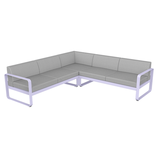 Fermob Bellevie modular sofa Composition 2– Marshmallow frame with Flannel Grey fabric cushions