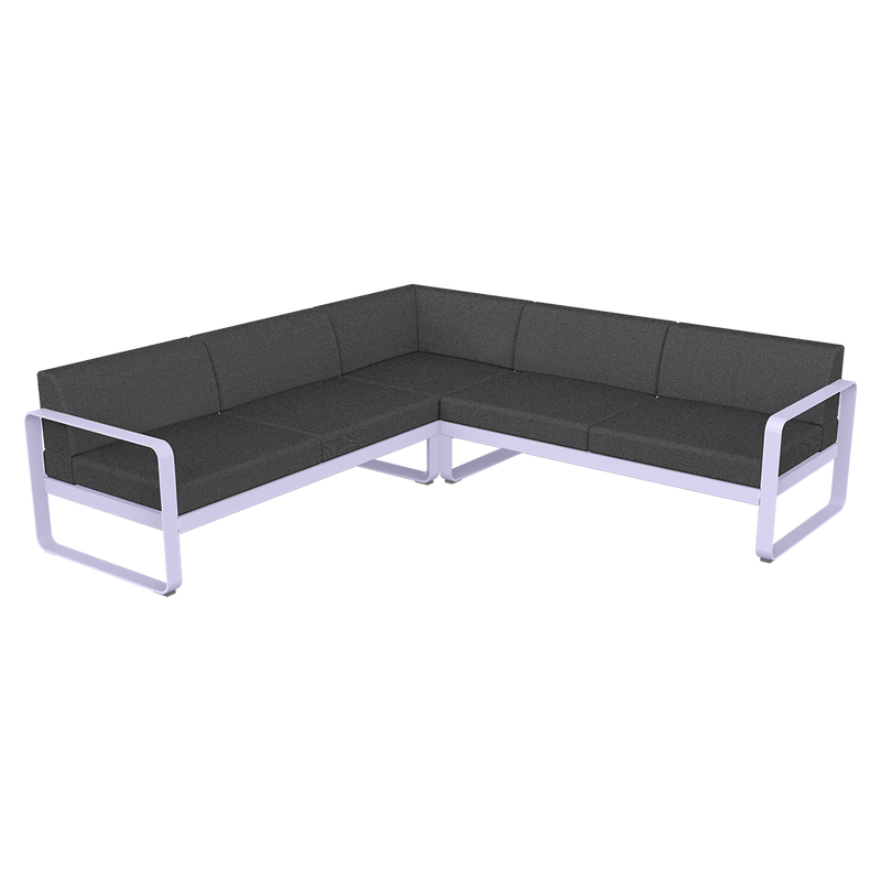 Load image into Gallery viewer, Fermob Bellevie modular sofa Composition 2– Marshmallow frame with Graphite Grey fabric cushions
