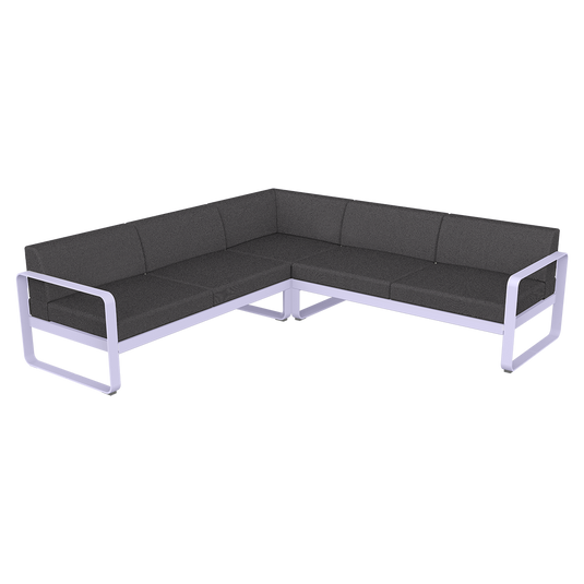 Fermob Bellevie modular sofa Composition 2– Marshmallow frame with Graphite Grey fabric cushions