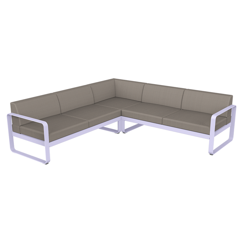 Load image into Gallery viewer, Fermob Bellevie modular sofa Composition 2– Marshmallow frame with Grey Taupe fabric cushions
