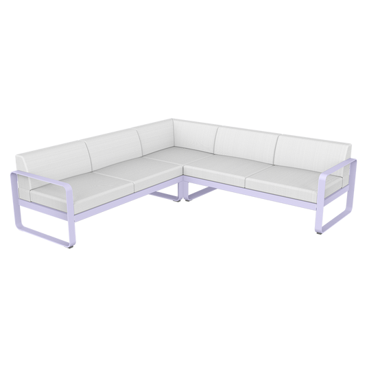 Fermob Bellevie modular sofa Composition 2– Marshmallow frame with Off-White fabric cushions