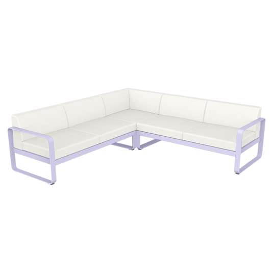 Fermob Bellevie modular sofa Composition 2– Marshmallow frame with Pearl fabric cushions