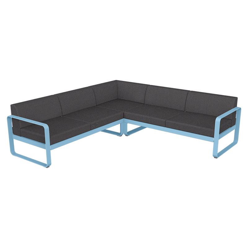 Load image into Gallery viewer, Fermob Bellevie modular sofa Composition 2– Maya Blue frame with Graphite Grey fabric cushions
