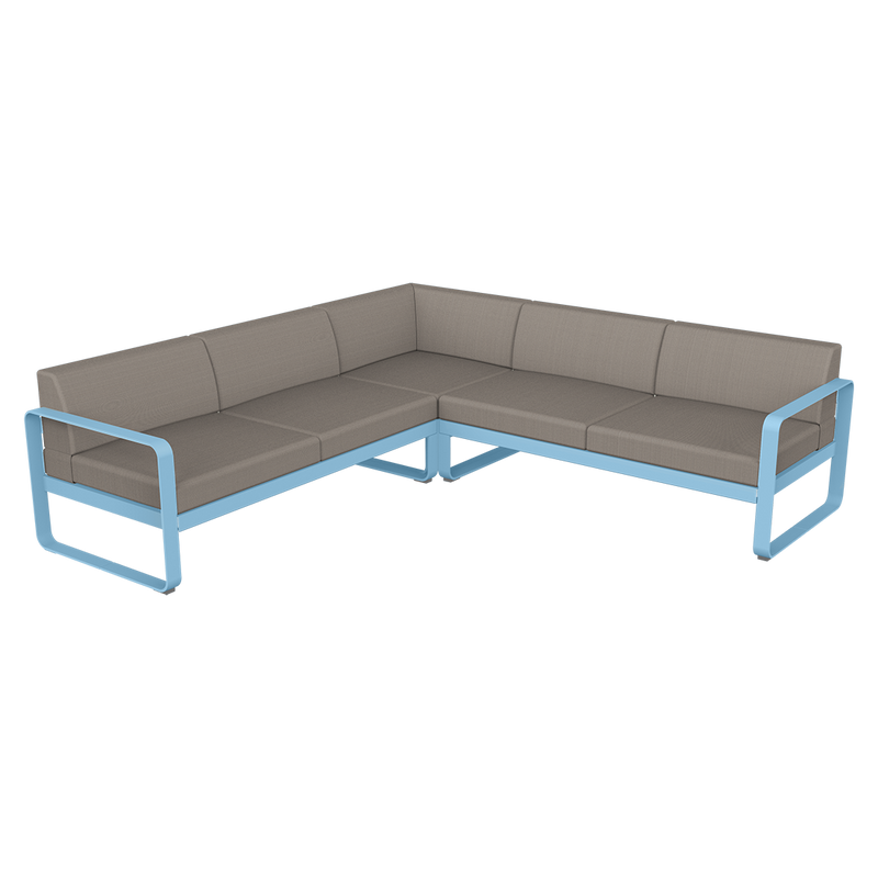 Load image into Gallery viewer, Fermob Bellevie modular sofa Composition 2– Maya Blue frame with Grey Taupe fabric cushions
